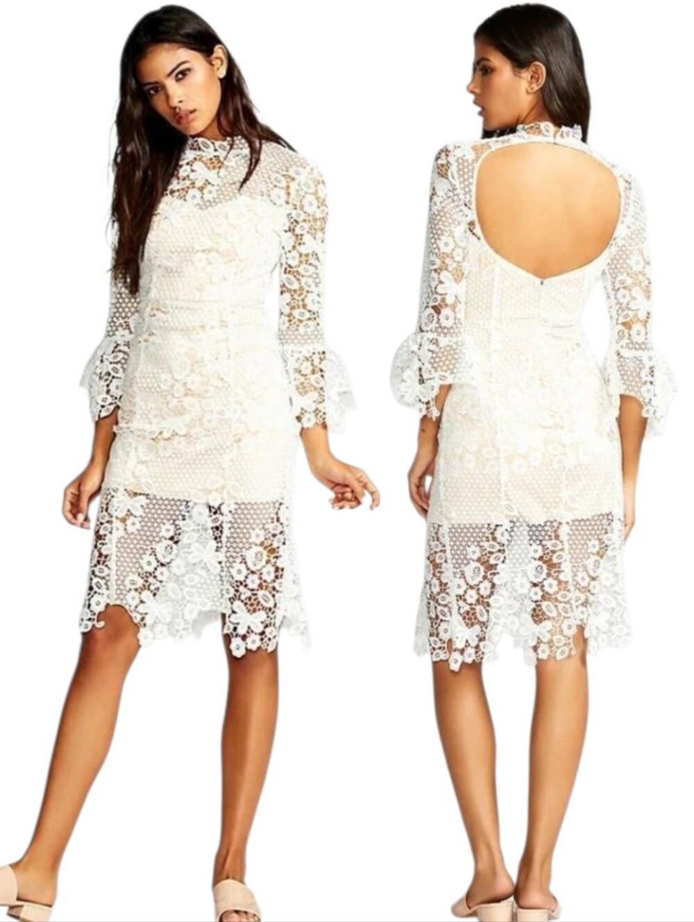 Free People La Spezia Dress White Floral Crochet Lace Midi M